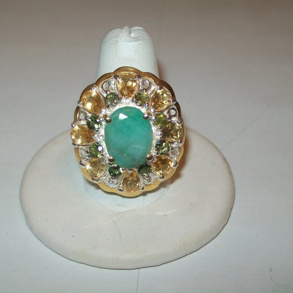 LOVELY 8CT NATURAL ZAMBIEN EMERALD  FINE SILVER COCKTAIL RING SIZE 8